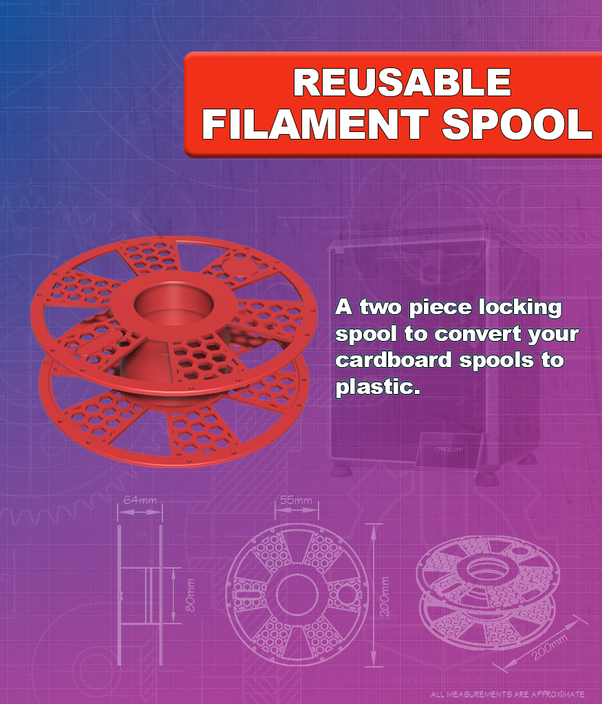 Reusable Filament Spool – Cardboard Spool Conversion (200mm, RFID Ready)