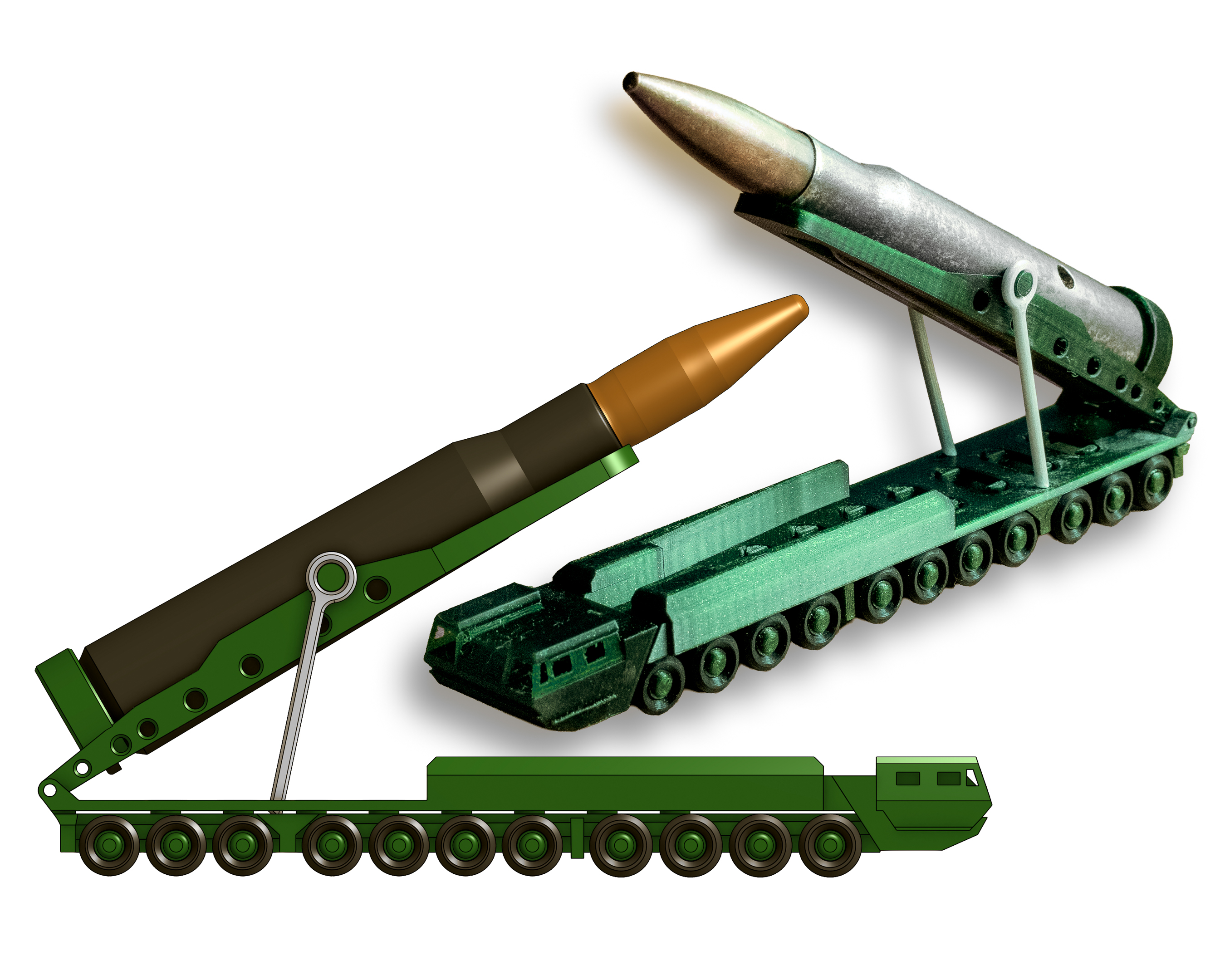 .50 BMG BULLET WITH KOREAN MISSILE LAUNCHER DISPLAY STAND