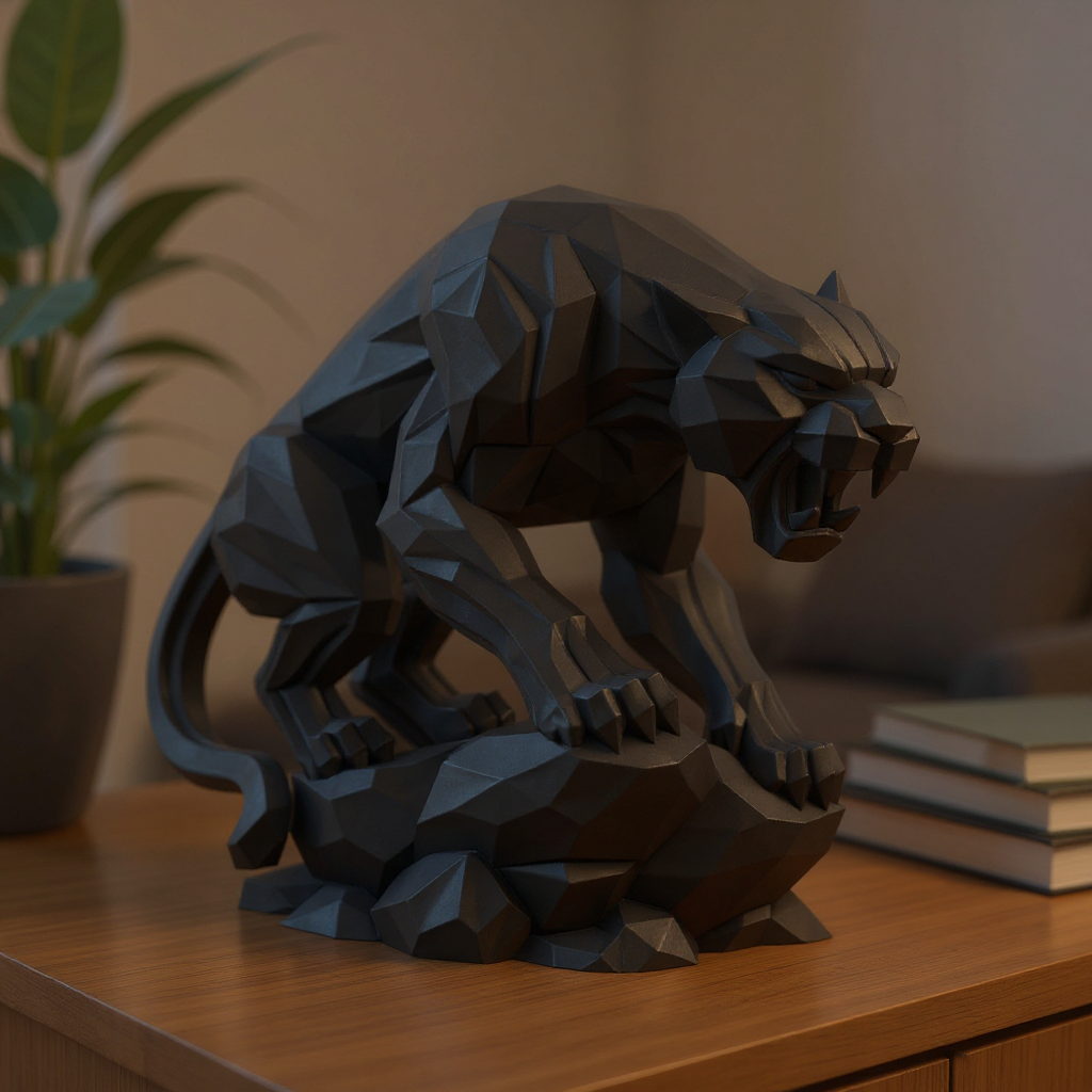 Shadow Maw – Low Poly Panther Attack Pose STL Model