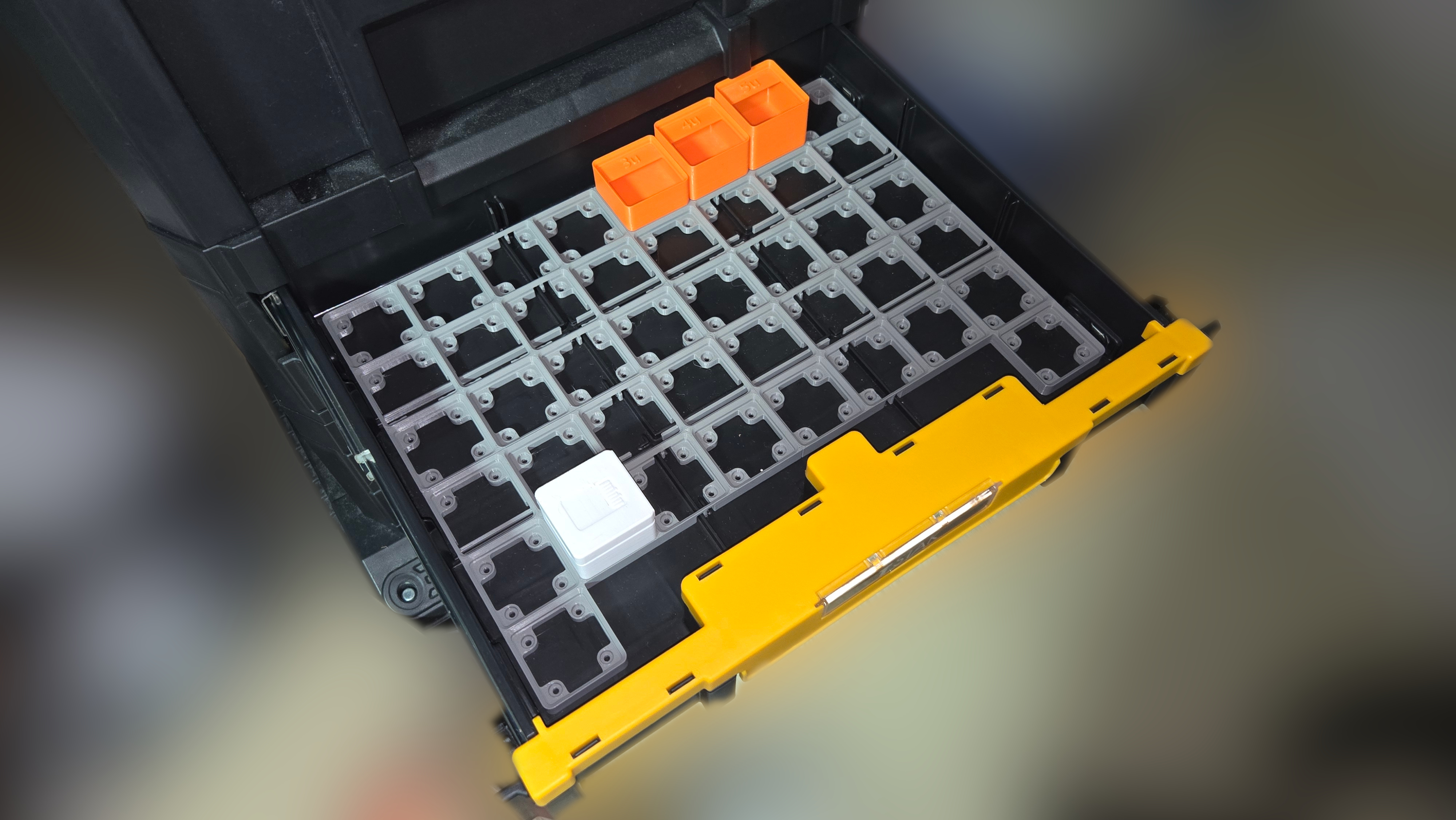 Gridfinity magnet base plate for DeWALT T-STACK with 2-Shallow Drawers (DWST17804)
