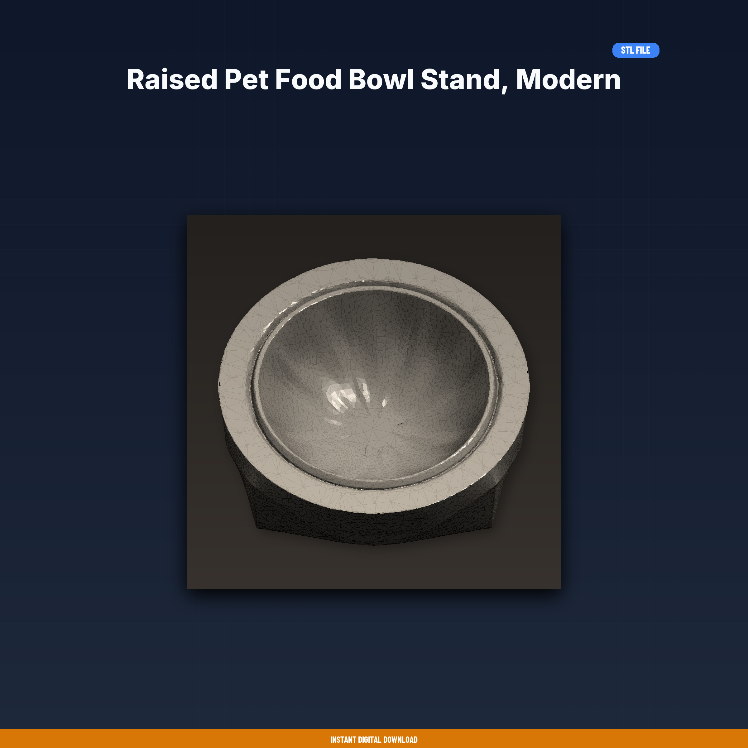 Raised Pet Food Bowl Stand, Modern Minimal Design, Fits Standard - 3D Printable STL File