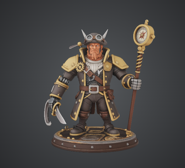 Steampunk Explorer Captain – Clockwork Adventurer with Compass Staff