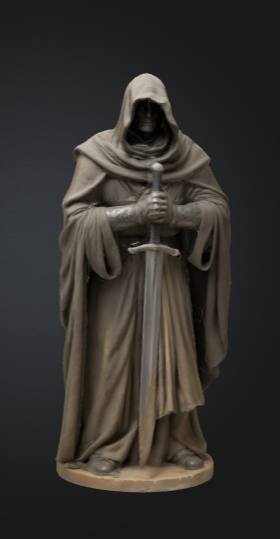 Cool Statue of a cloaked man holding a sword