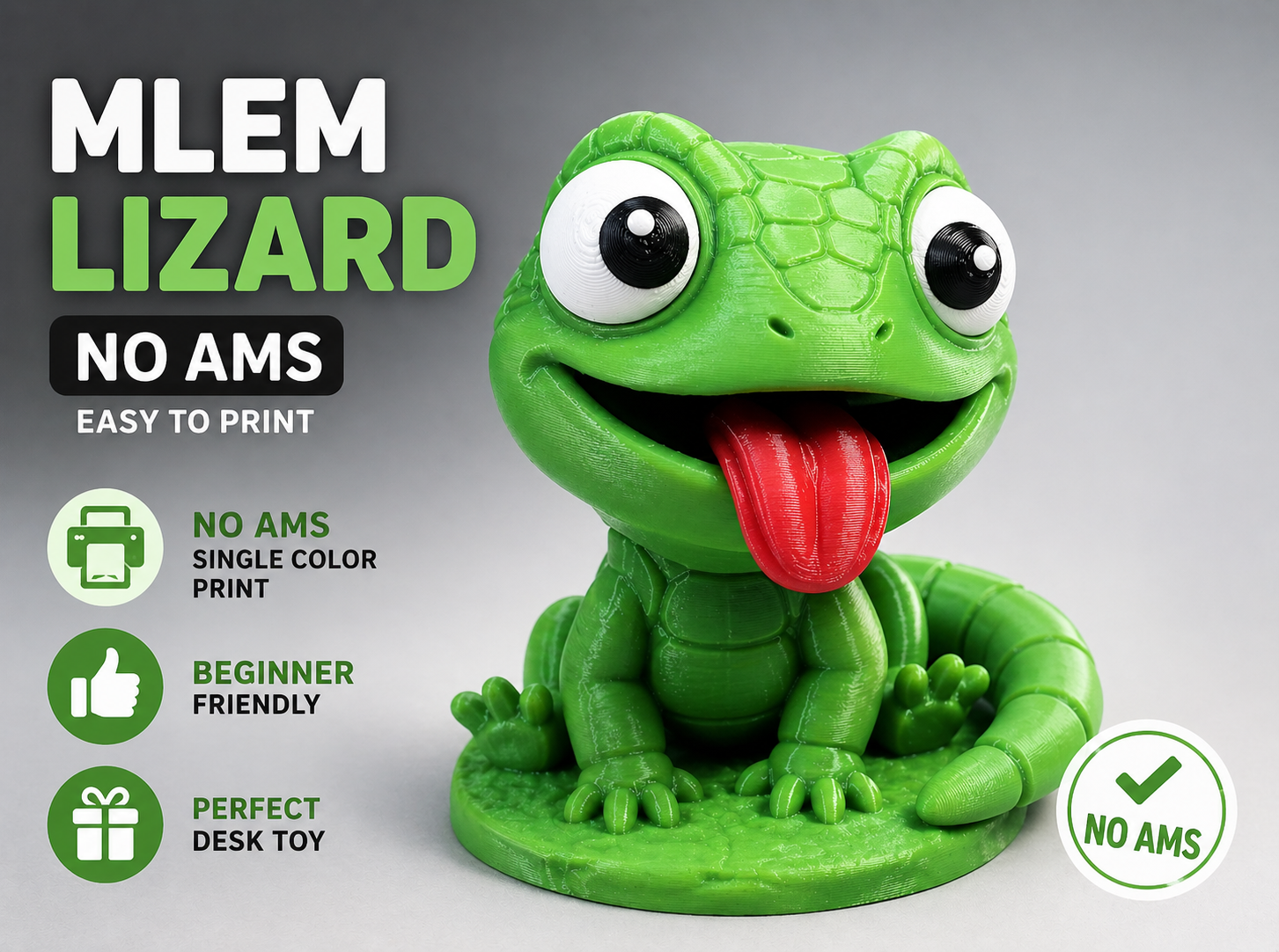 Cute Baby Lizard Figurine (No AMS required / Easy Print)