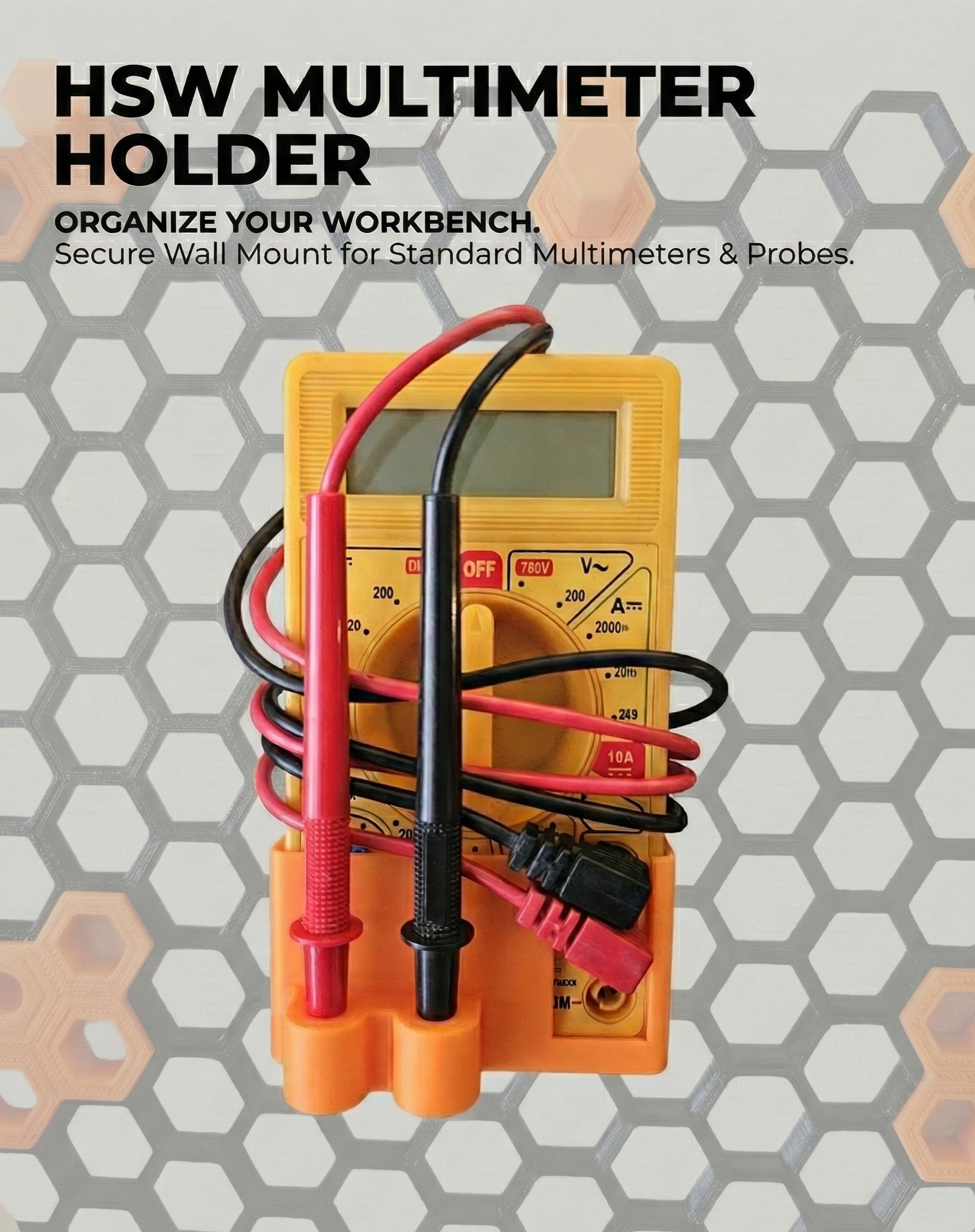 HSW Multimeter Holder v2 - "Always Ready" Remix (Cables Stay Plugged In)