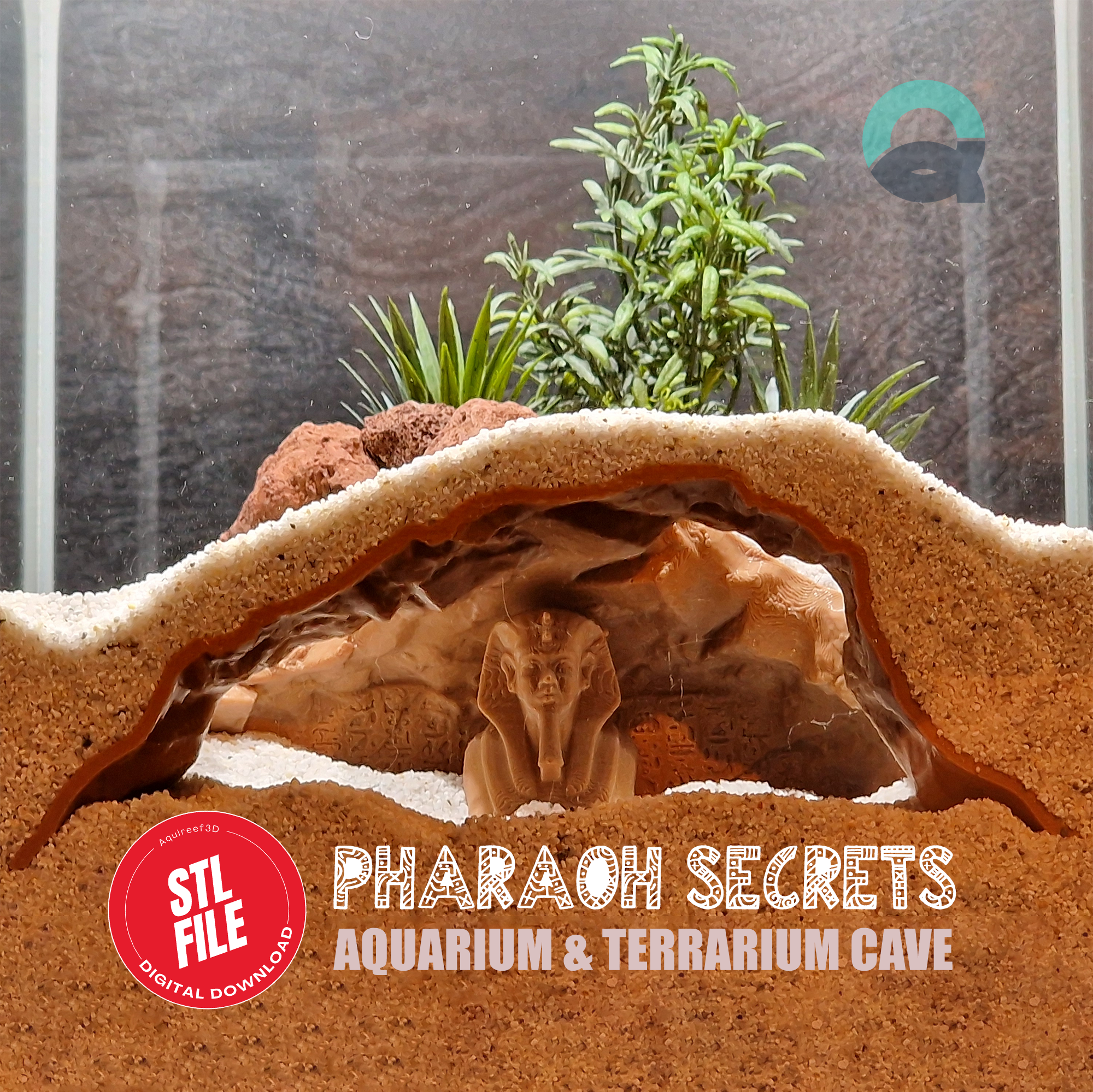 Underground Reptile and Fish Cave - Egypt Theme, Aquarium & Terrarium Decor, Grotto for Pet Hide and Observation