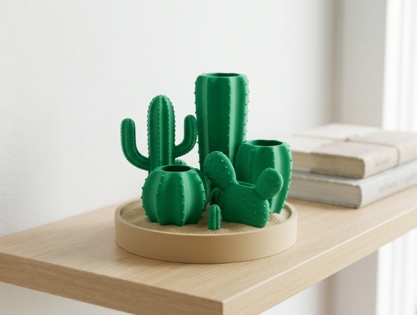 Desert Cacti Desk Organizer for Pens, Brushes, and Small Items 3D model