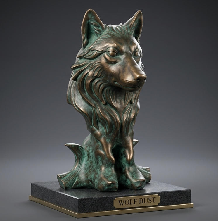 The Guardian Spirit - Stylized Wolf Bust Sculpture