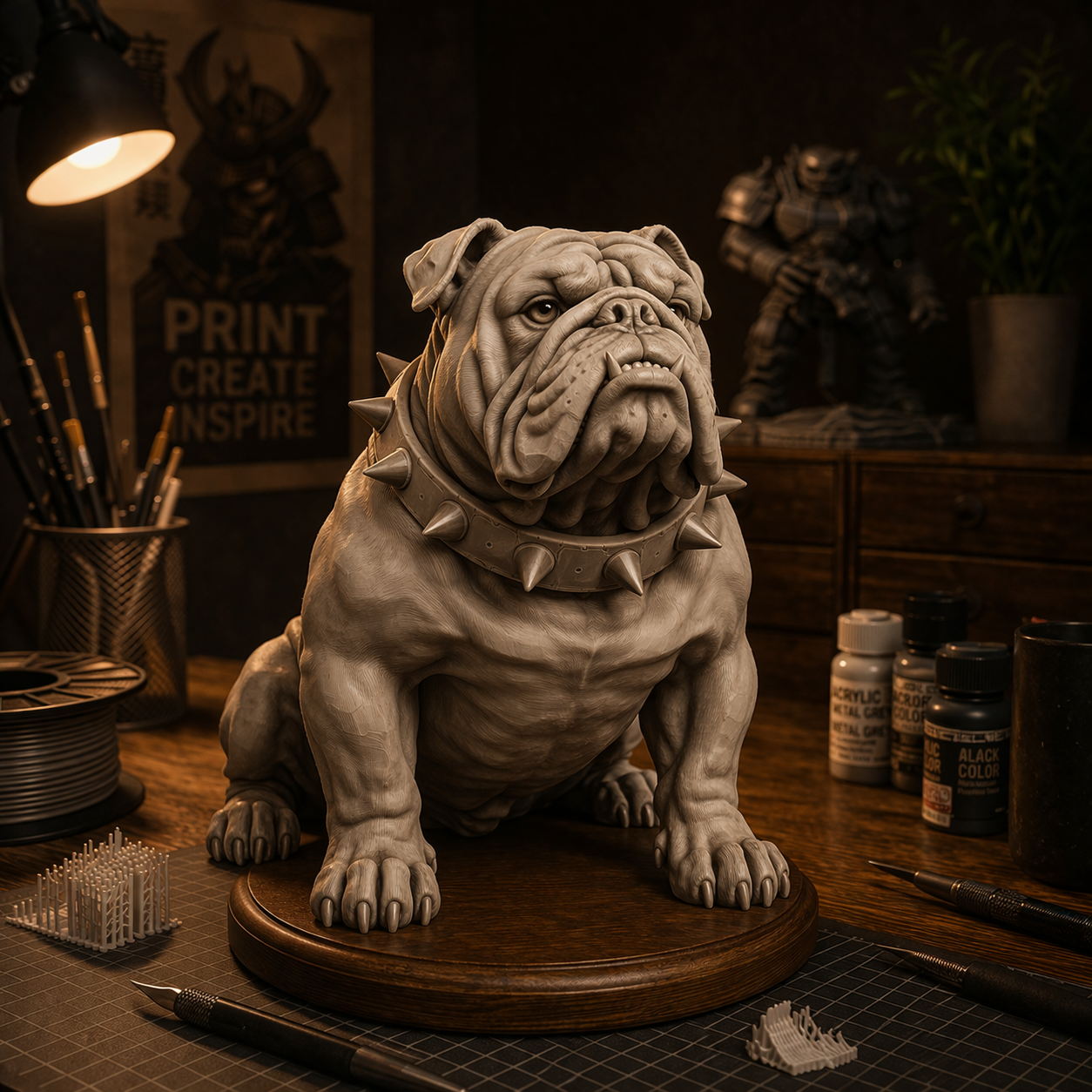 Bulldog Statue with Spiked Collar