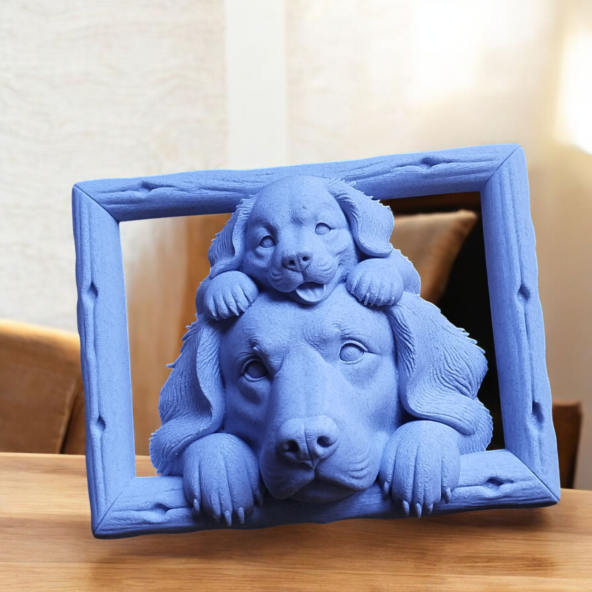 Dog & Puppy Bond – Framed Family Sculpture