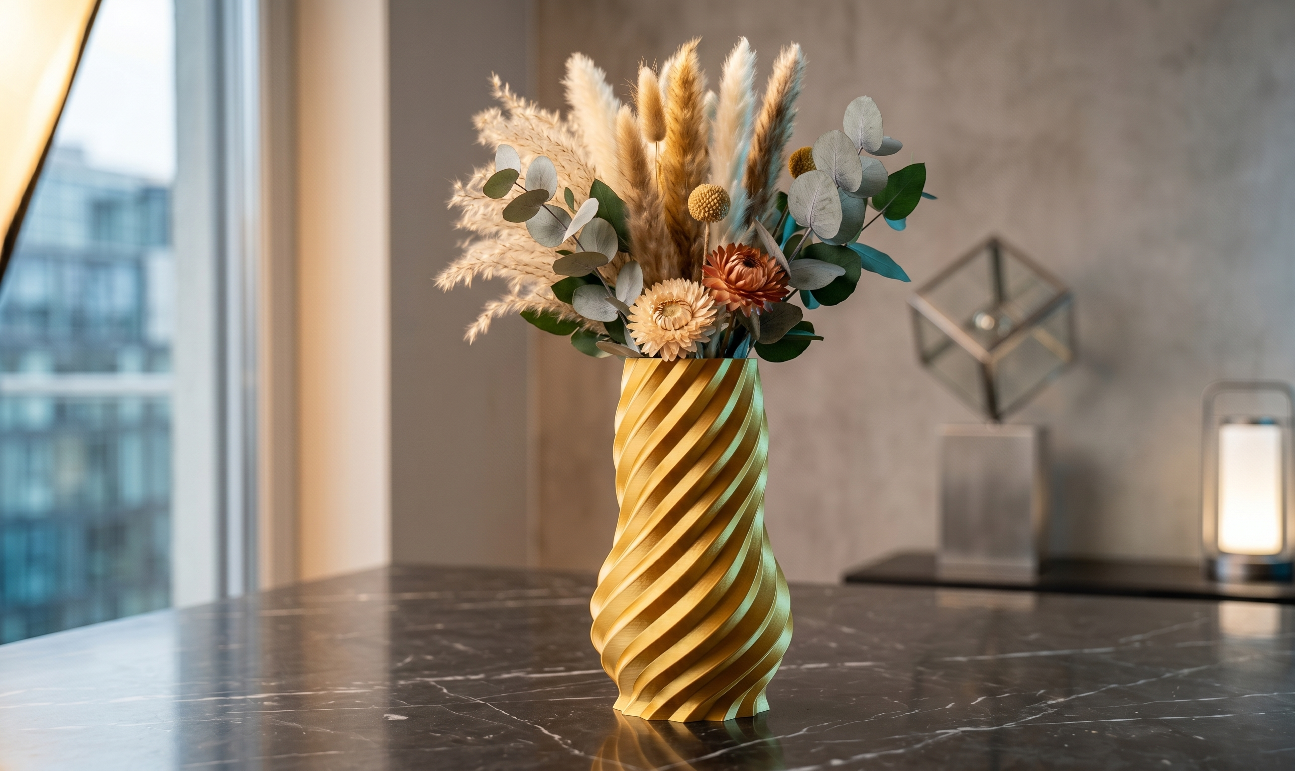 Elegant Gold Twisted Geometric Vase