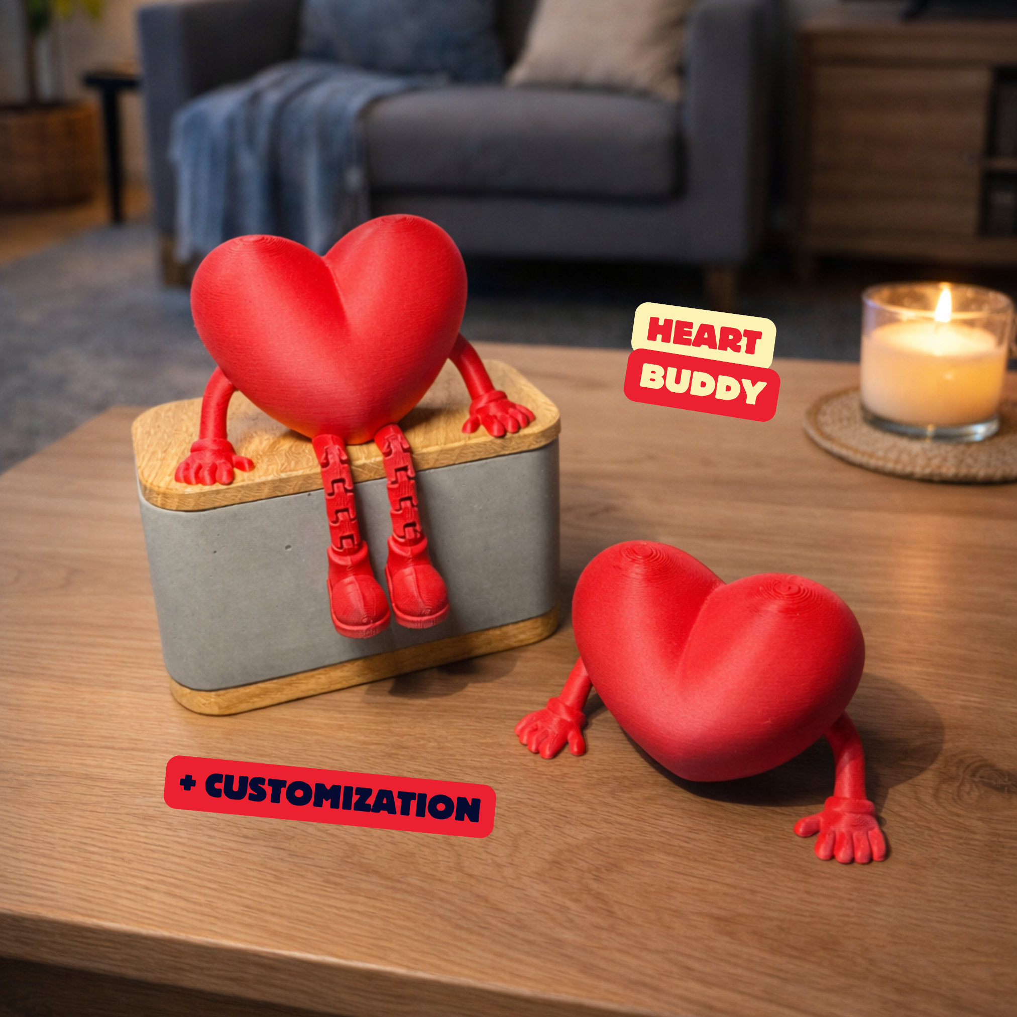 VALENTINES / HEART BUDDY ARTICULATED / CUSTOMIZE / GIFT FOR VALENTINESDAY / CUTE LITTLE HOME DECOR