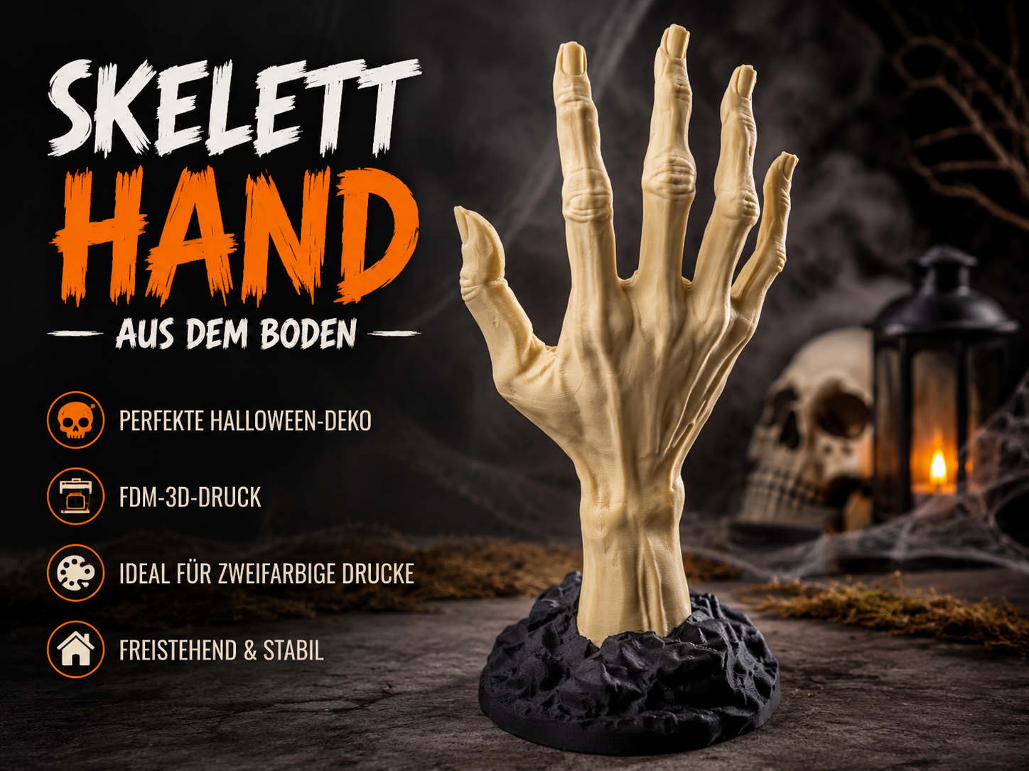 Gruselige Skelett-Hand aus dem Boden – Halloween & Horror Deko