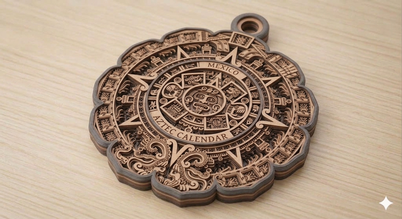 Aztec Calendar Medallion keychain