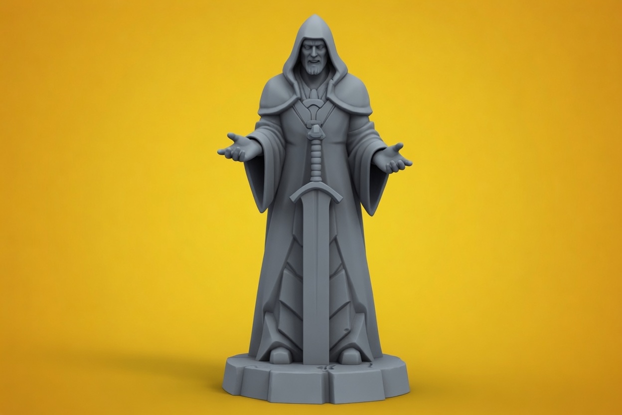 Wizard Statue Fantasy Mage Sculpture Sword Sorcerer Decor