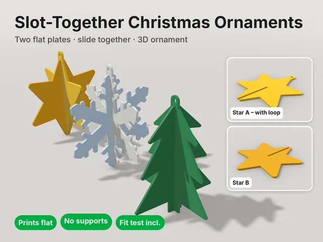Slot-Together Christmas Ornaments – Star, Snowflake, Tree