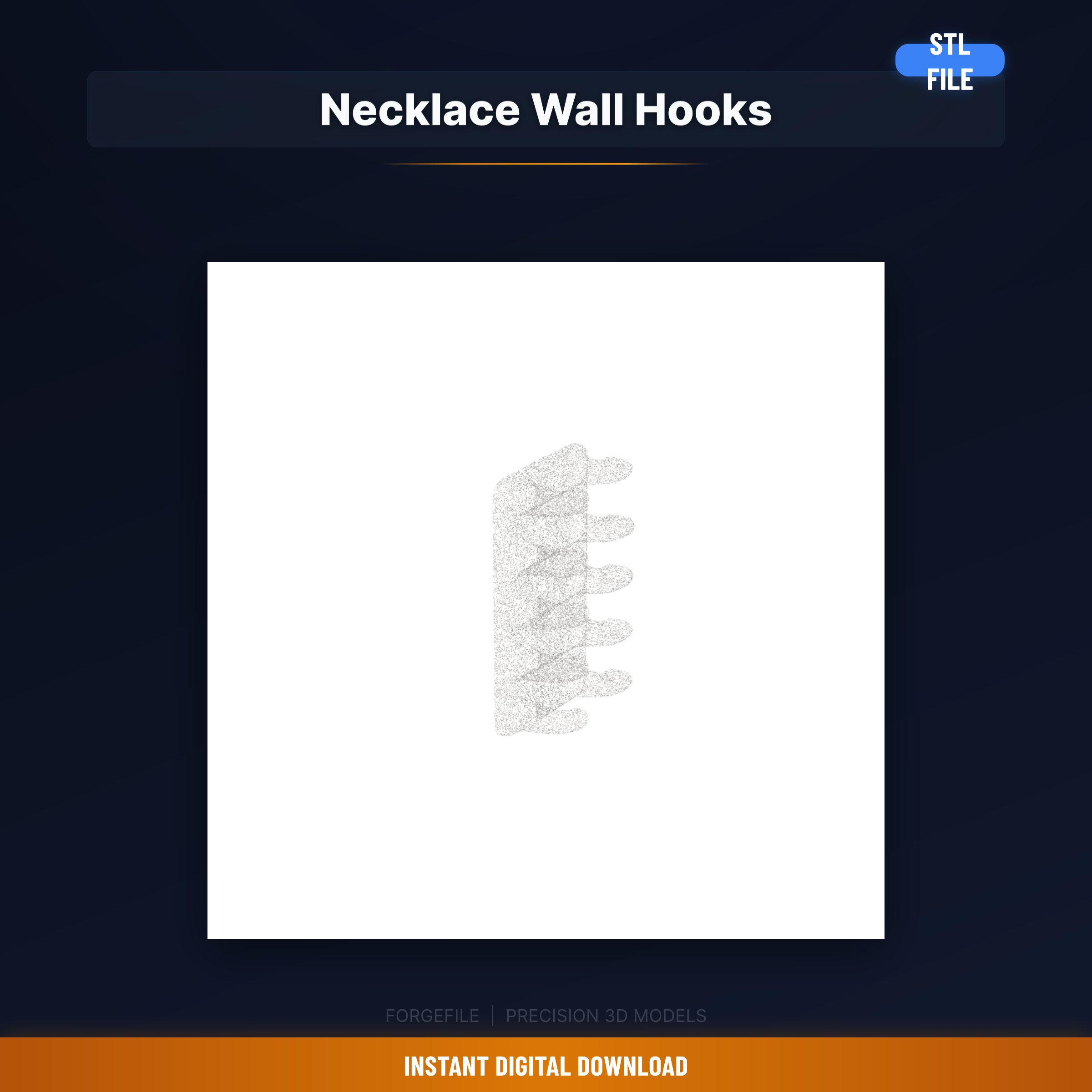 Wall Mounted Necklace Hooks, 5 Hook Bar, Jewelry Wall Organizer, - 3D Printable STL File