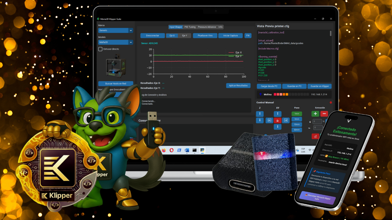 ADXL-345 WIFI de Mania3D. input shapper sin cables!