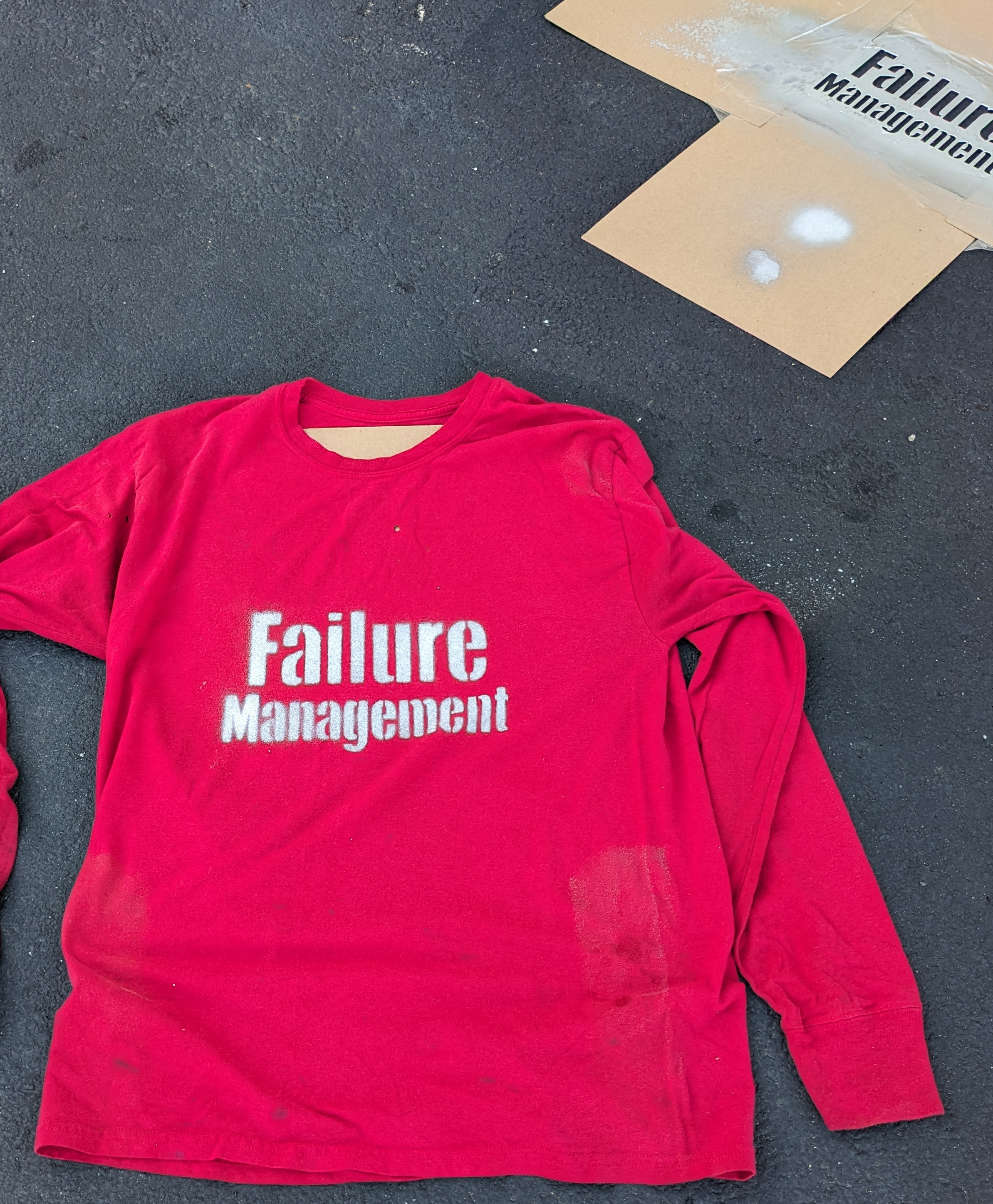 Failure Management shirt stencil for Steven's Dad's costume