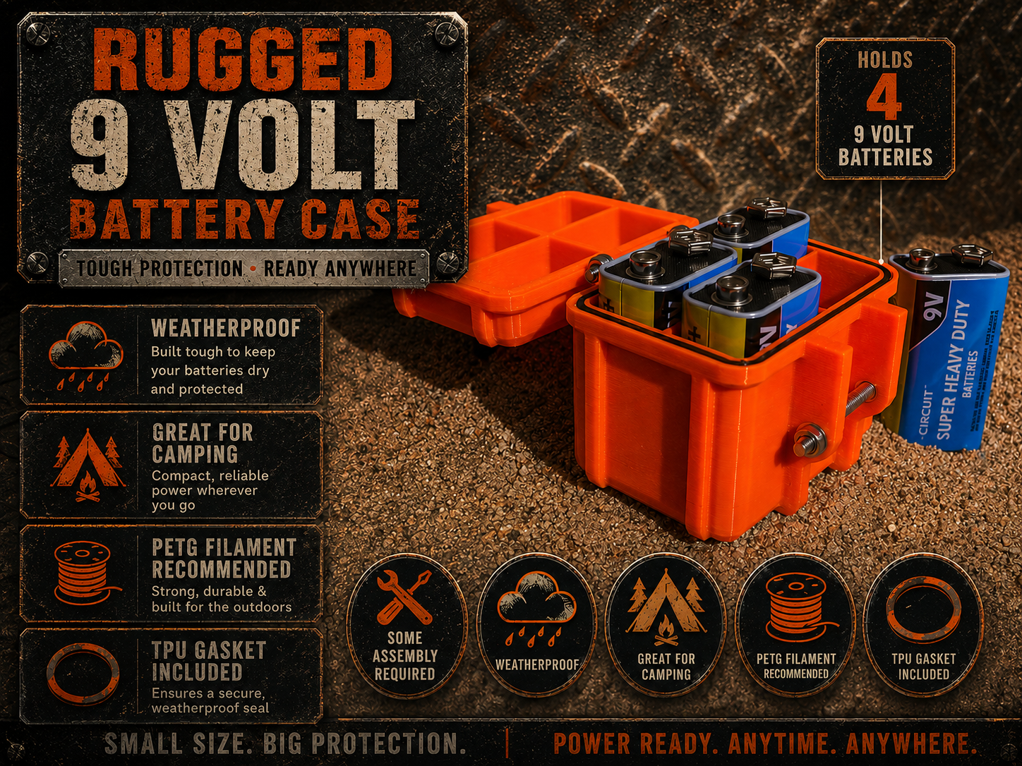 Rugged 9 Volt Battery Box
