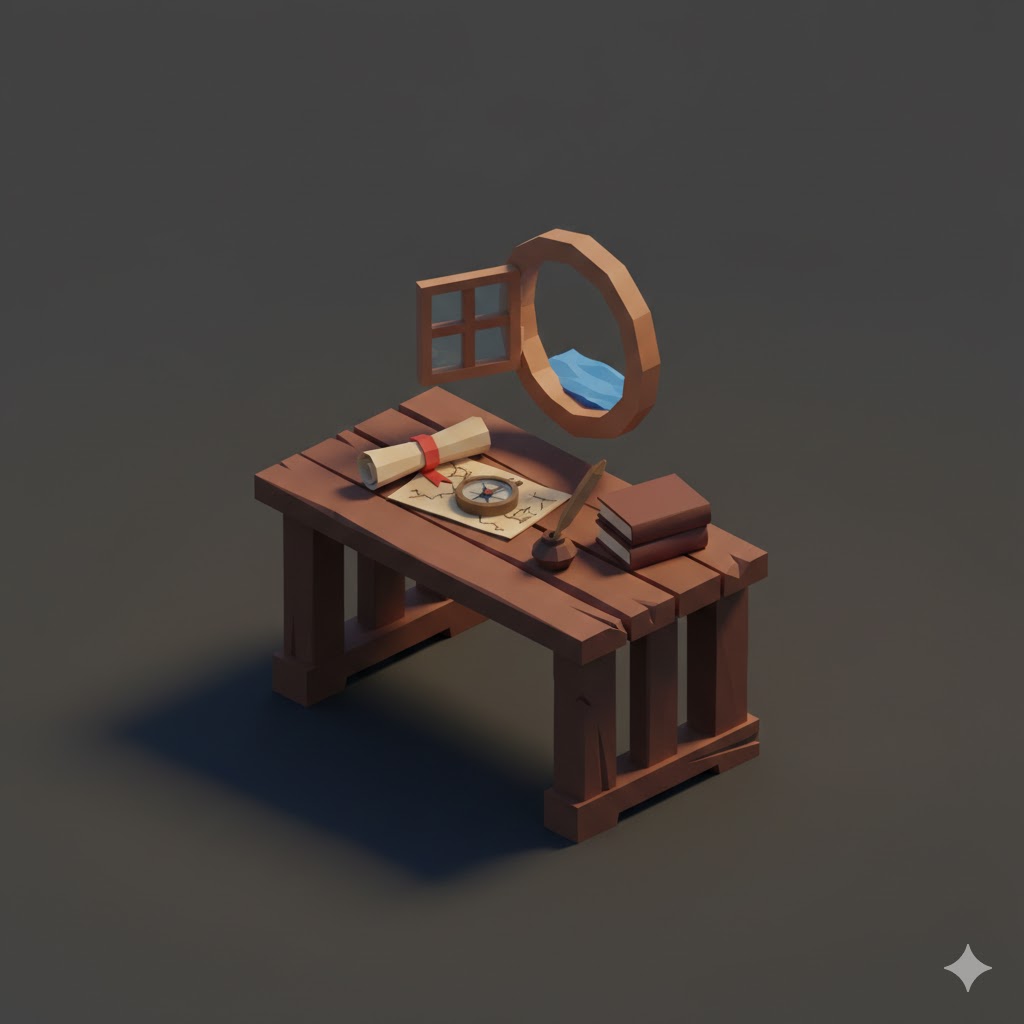 Low Poly Captain Cabin Desk