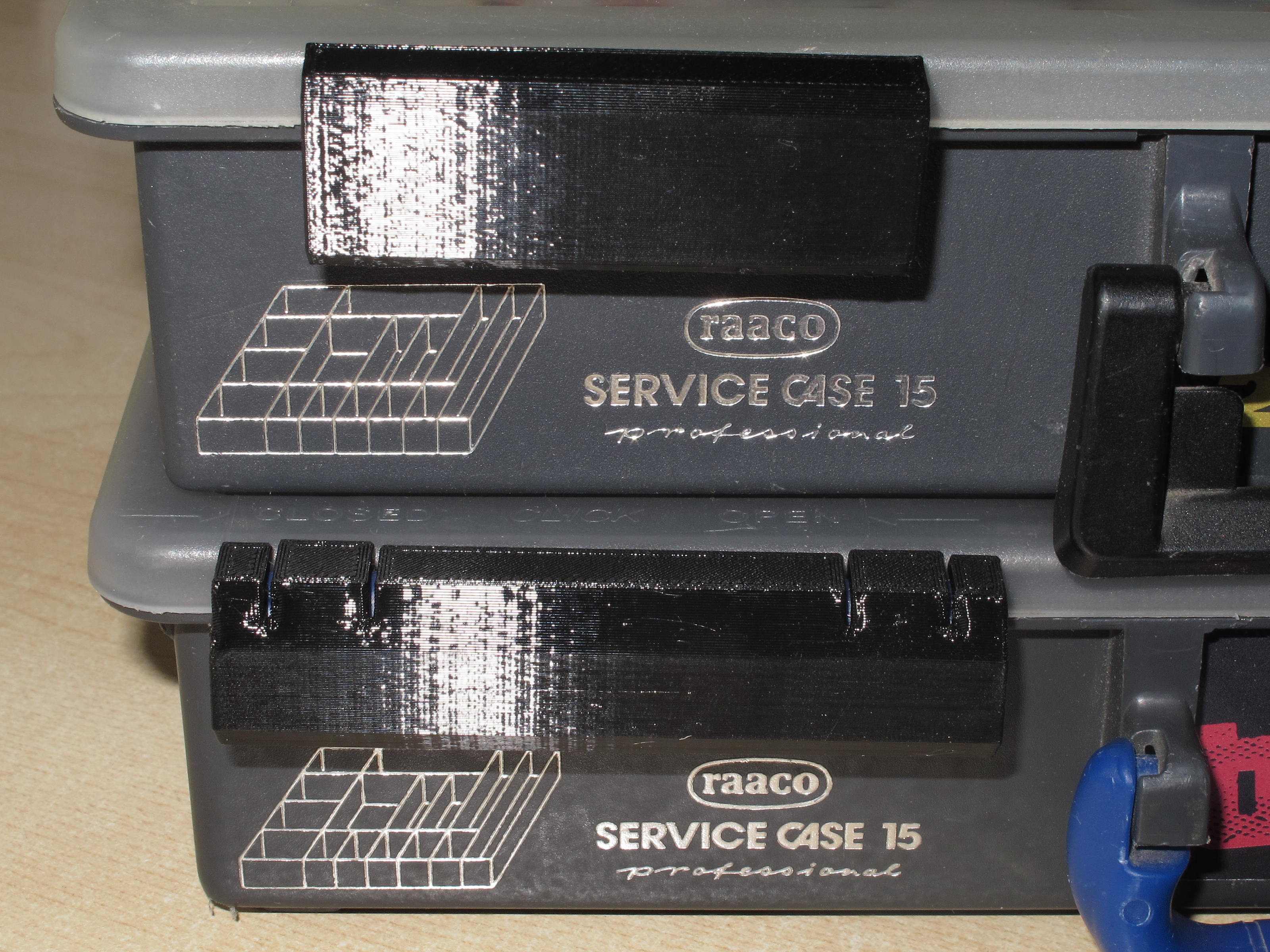 Transport locking clip for Raaco Assorter & Service cases