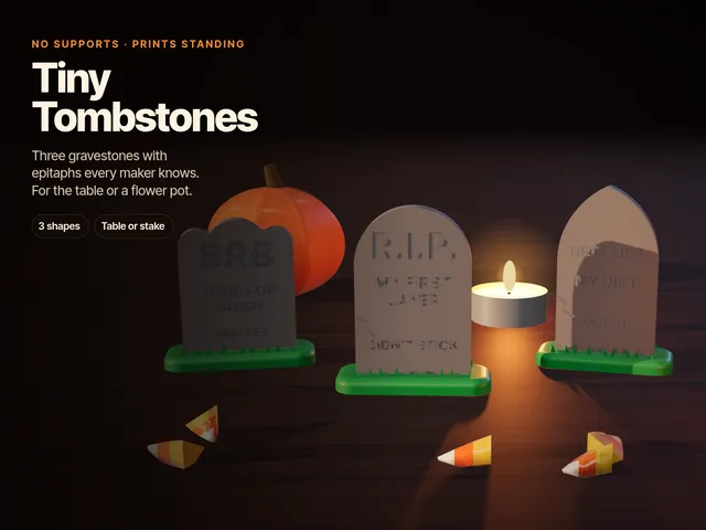 Tiny Tombstones with Funny Maker Epitaphs – Halloween Table & Plant Pot Decor, No Supports