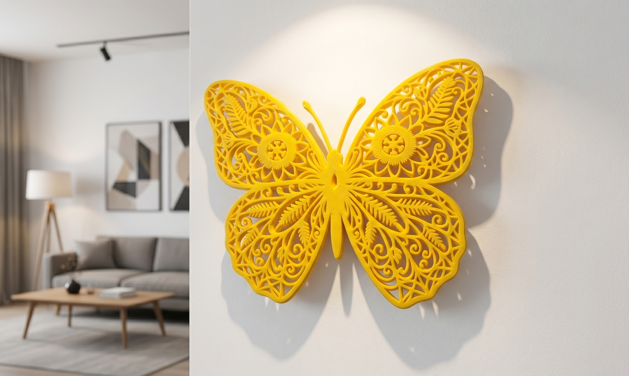 Intricate Yellow Butterfly Wall Art
