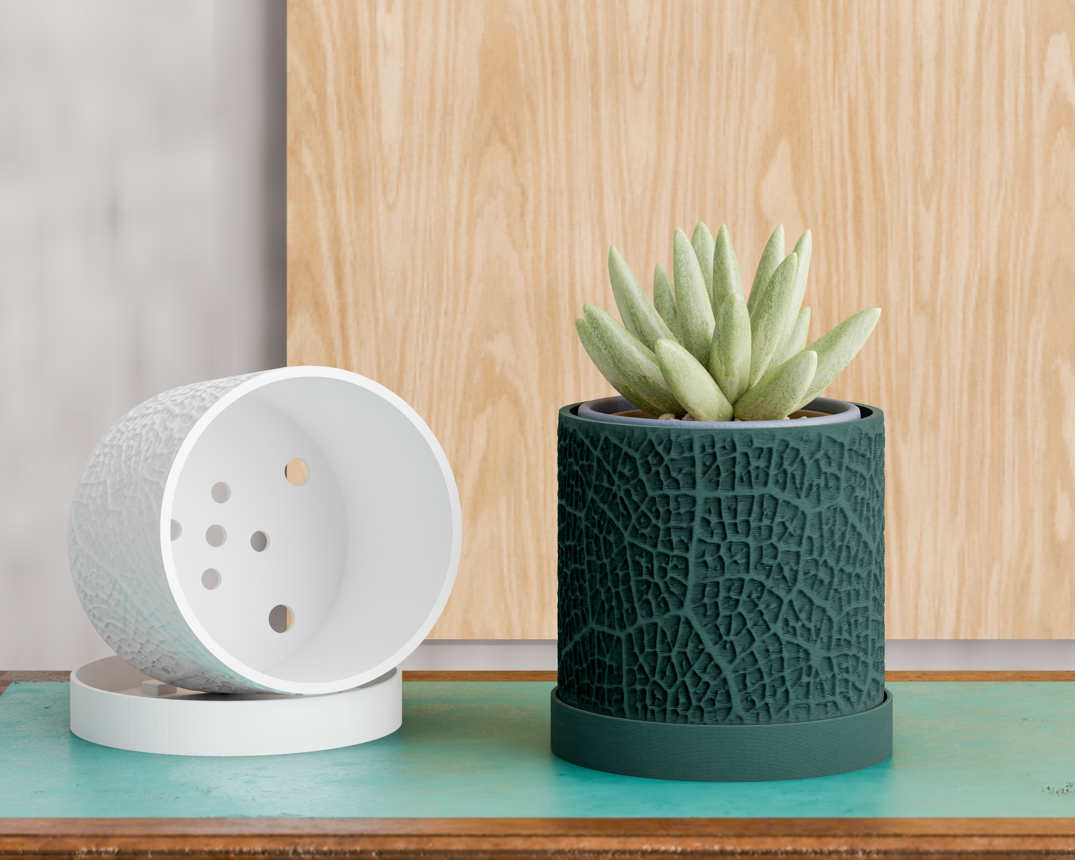 Leaf Textured Plant Pot with Drip Tray