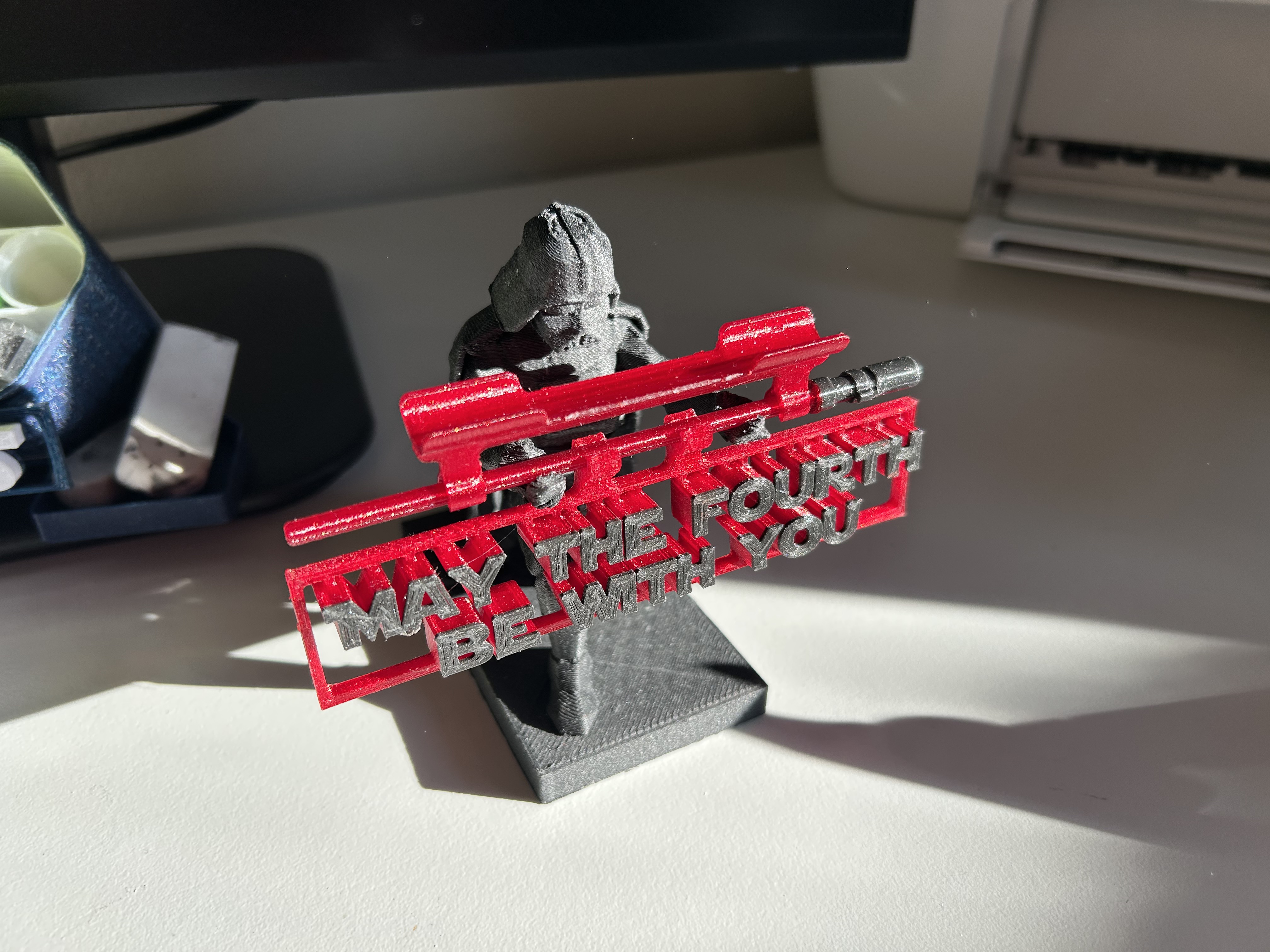 Light Saber with Clip on Pen Holder and 3D text sign for the Darth Vader Pen Holder
