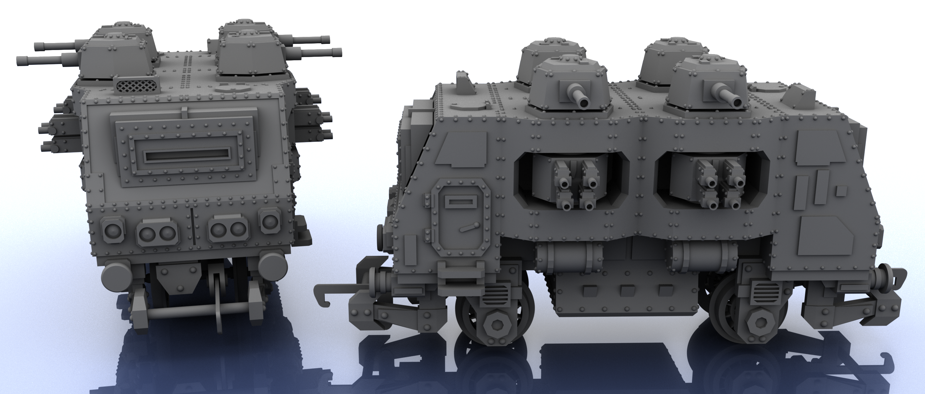 OO Train - 1 Segment Mirrorred Quad Turrets - Warhammer Style