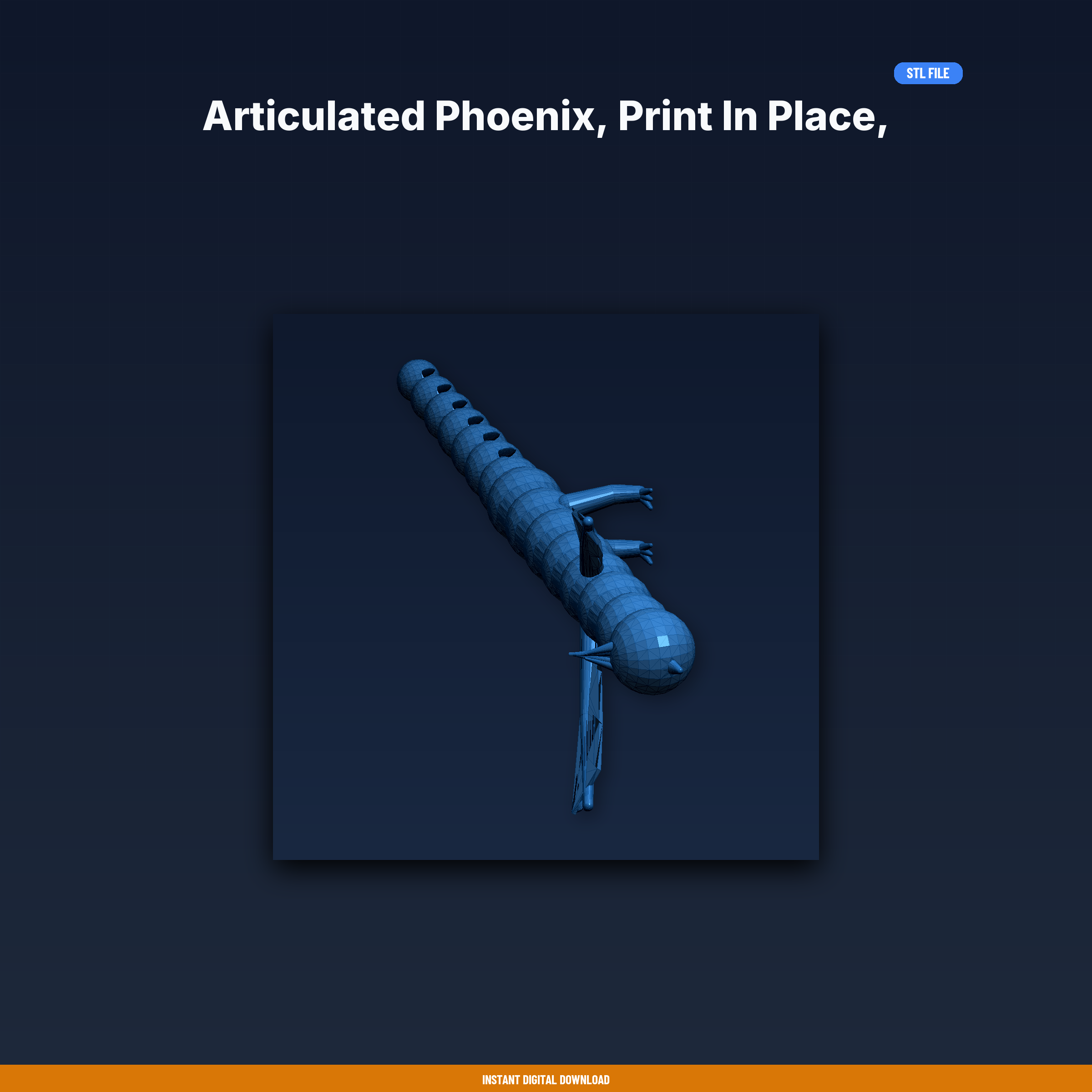 Articulated Phoenix, Print in Place, Ball Socket Joints, Spread - 3D Printable STL File