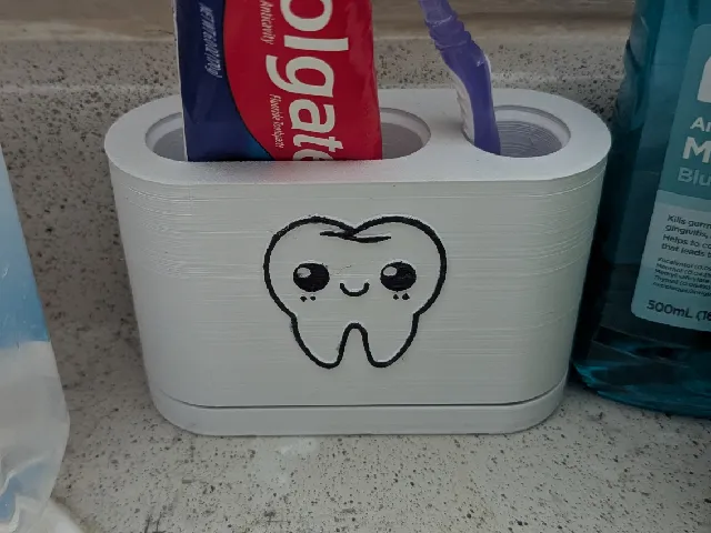 Single Toothbrush Holder with Water Channels and Tooth Emblem
