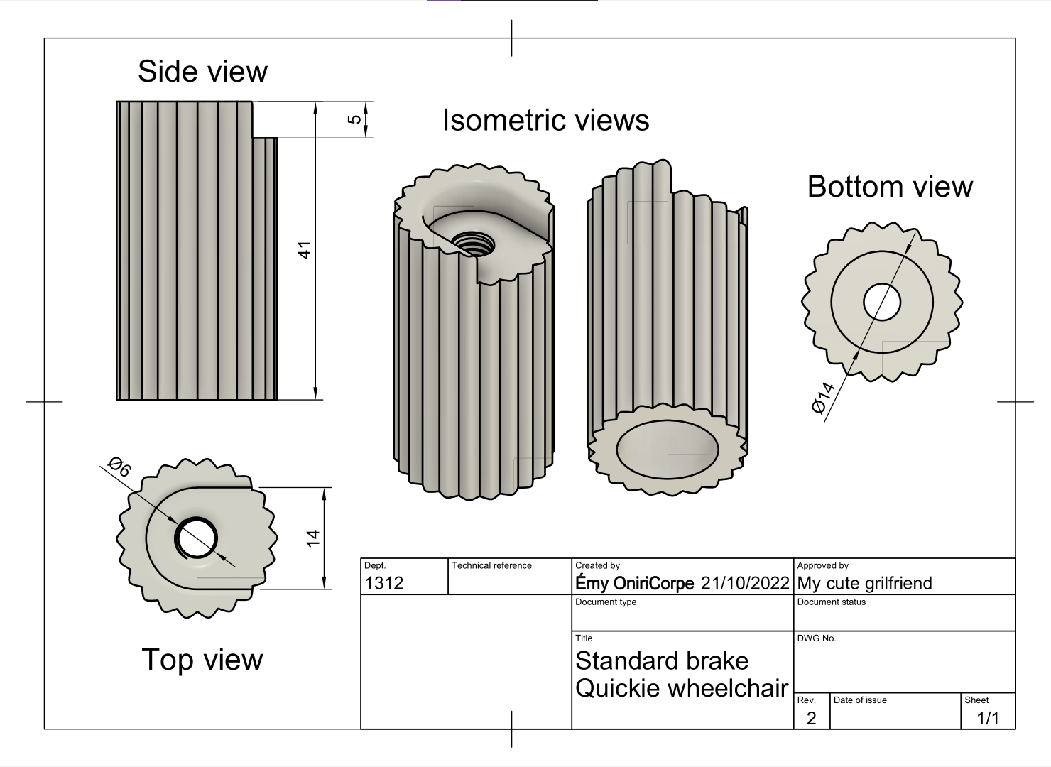 Replacement brake for Quickie wheelchair standard brake system by
