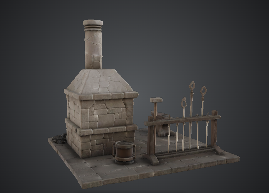 Medieval Blacksmith Forge Scene – Workshop Terrain — miniatura 3