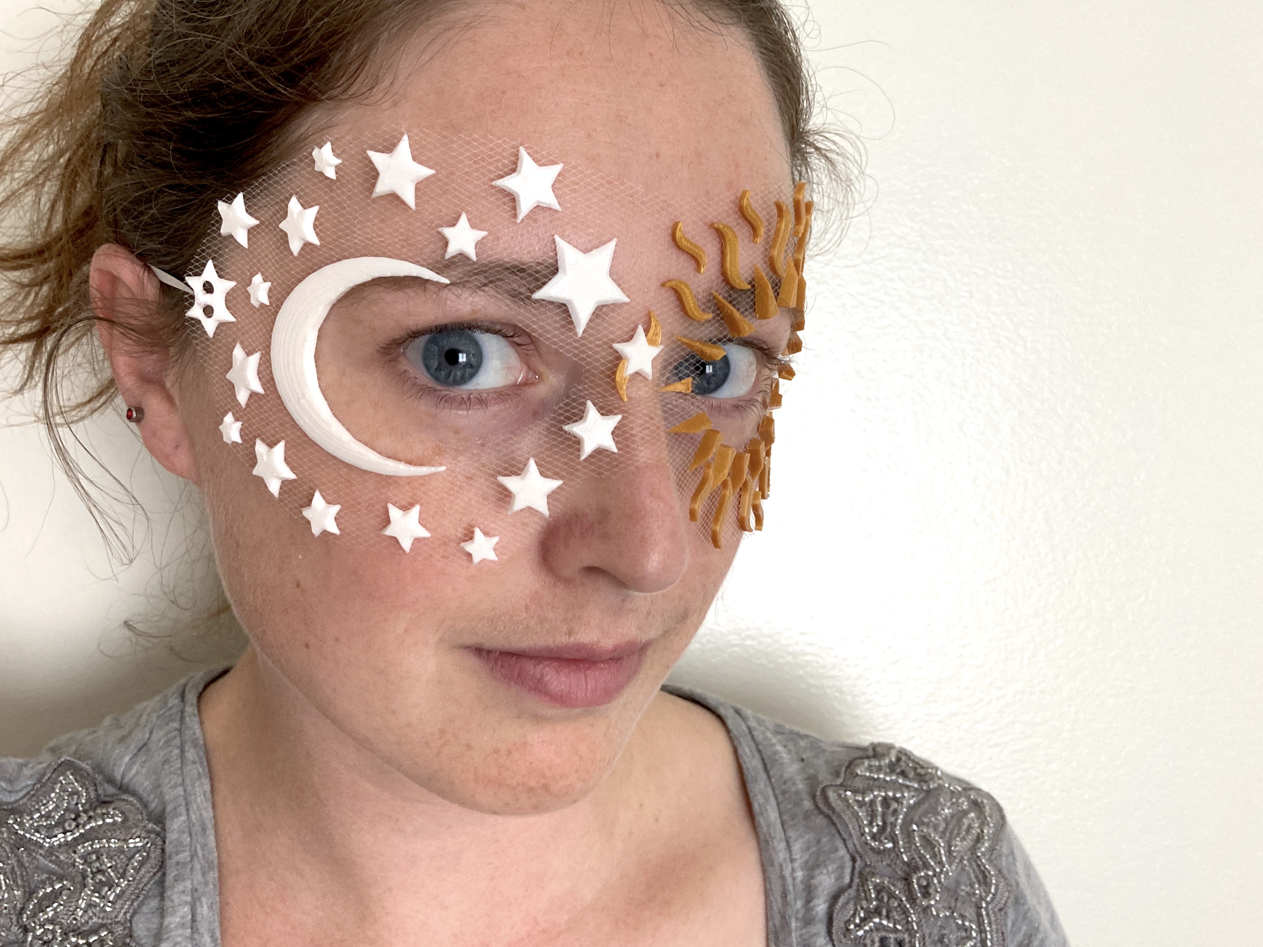 Floating Moon and Stars with Sun Rays Masquerade Mask