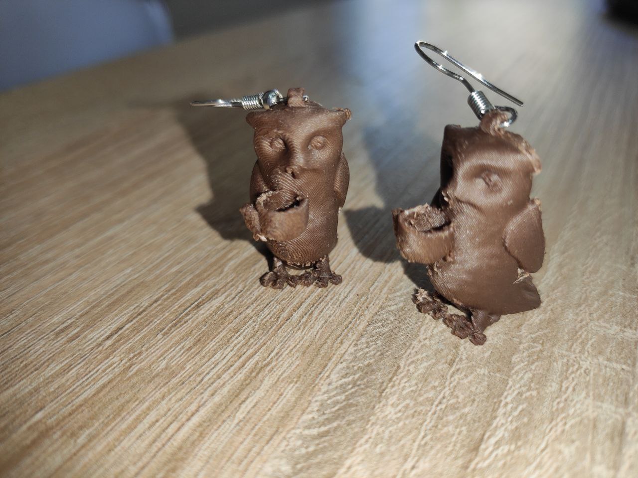 Owl drinking coffee earring