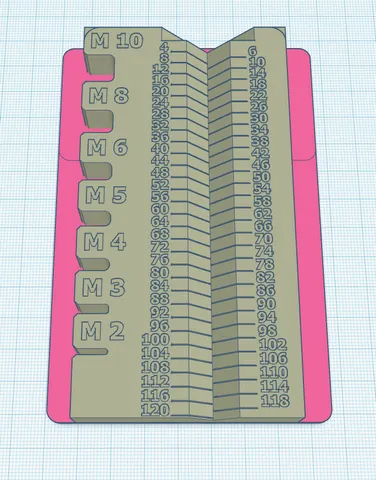 Screw measuring tool for Gridfinity, M2-M10, 4-120mm