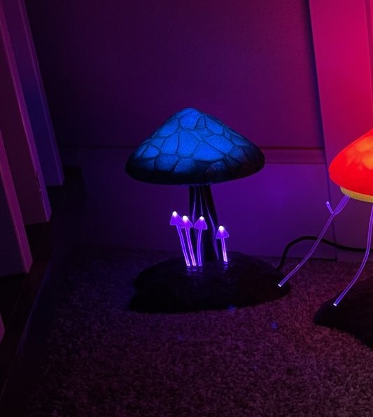 Mushroom Lamp with Fiberoptic Little Mushrooms