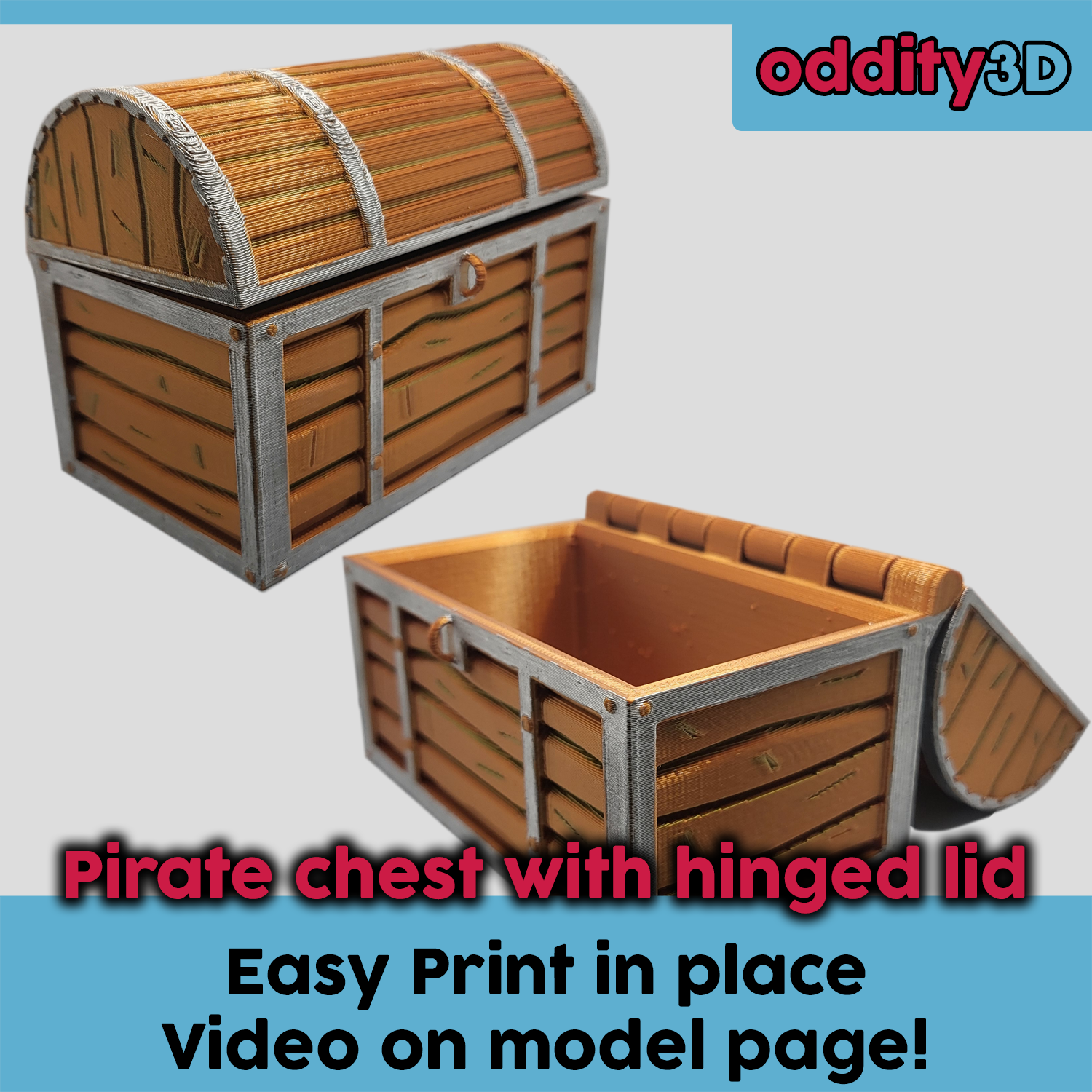 Pirate Chest With Print In Place Hinged Lid (easy print) by Oddity3D ...