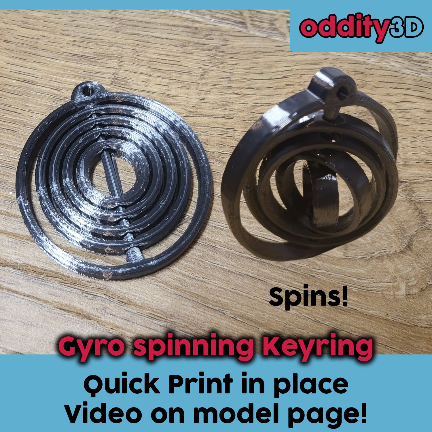 Gyro style spinning keyring (print in place, quick)