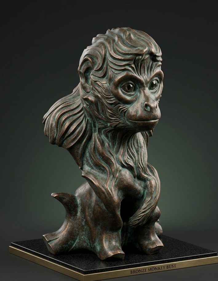 The Wise Primate - Stylized Monkey Bust Sculpture