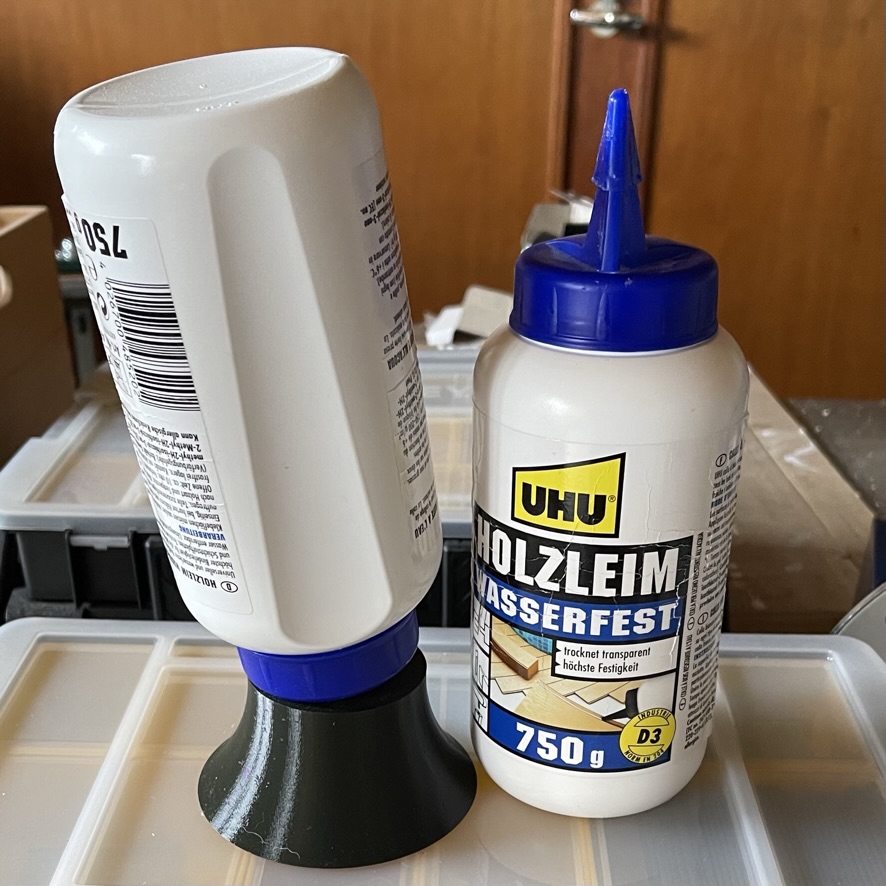 Wood glue bottle upside-down holder