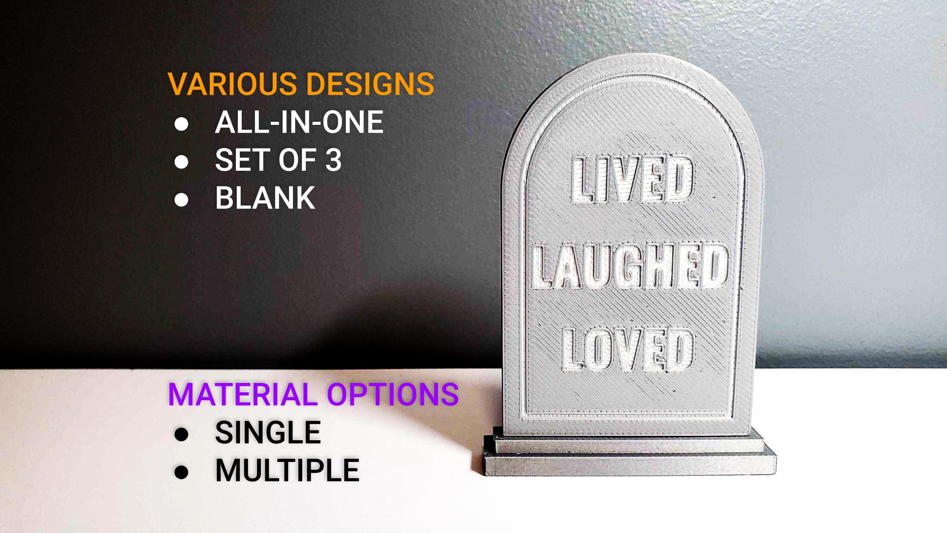 Funny "LIVED LAUGHED LOVED" Halloween Gravestones | Various Designs; Single & Multiple Material Options | Home Decor Parody