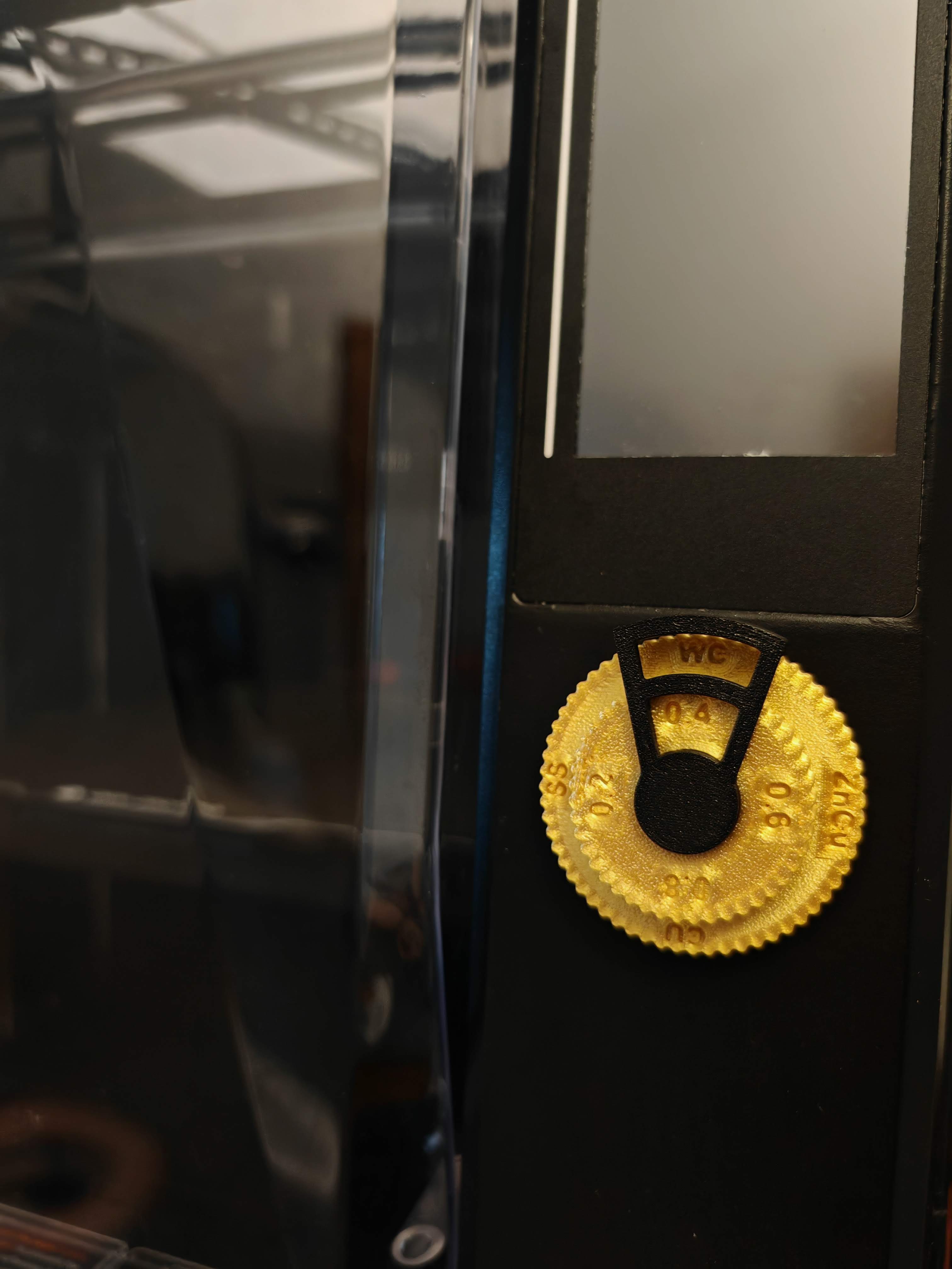 Nozzle size & material reminder dial