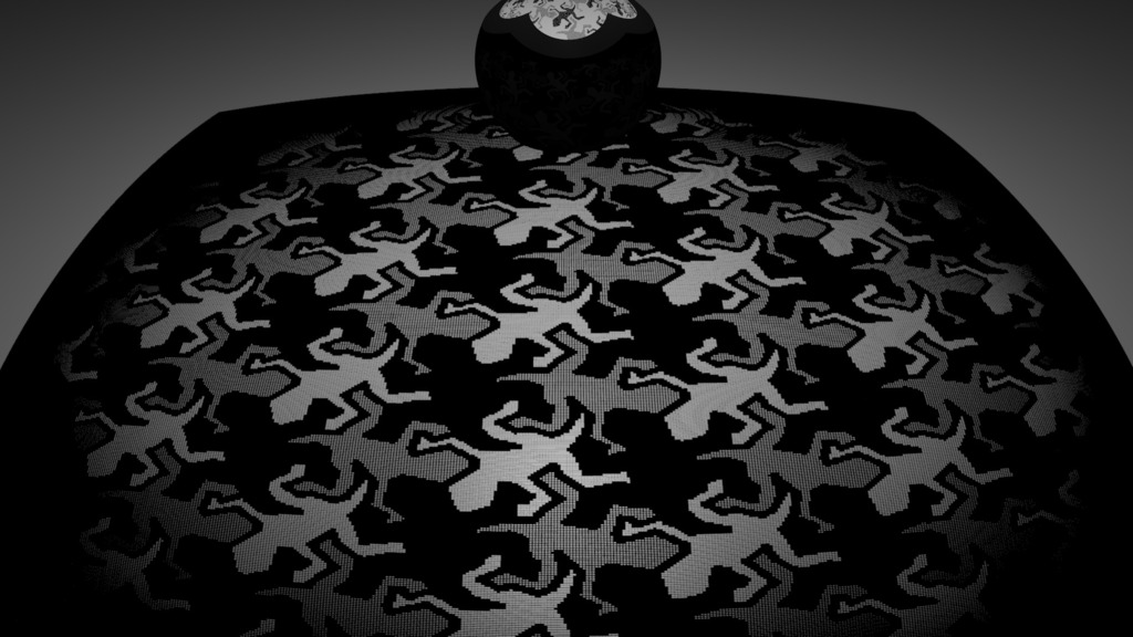 Stereographic projection MC Escher lizards grayscale