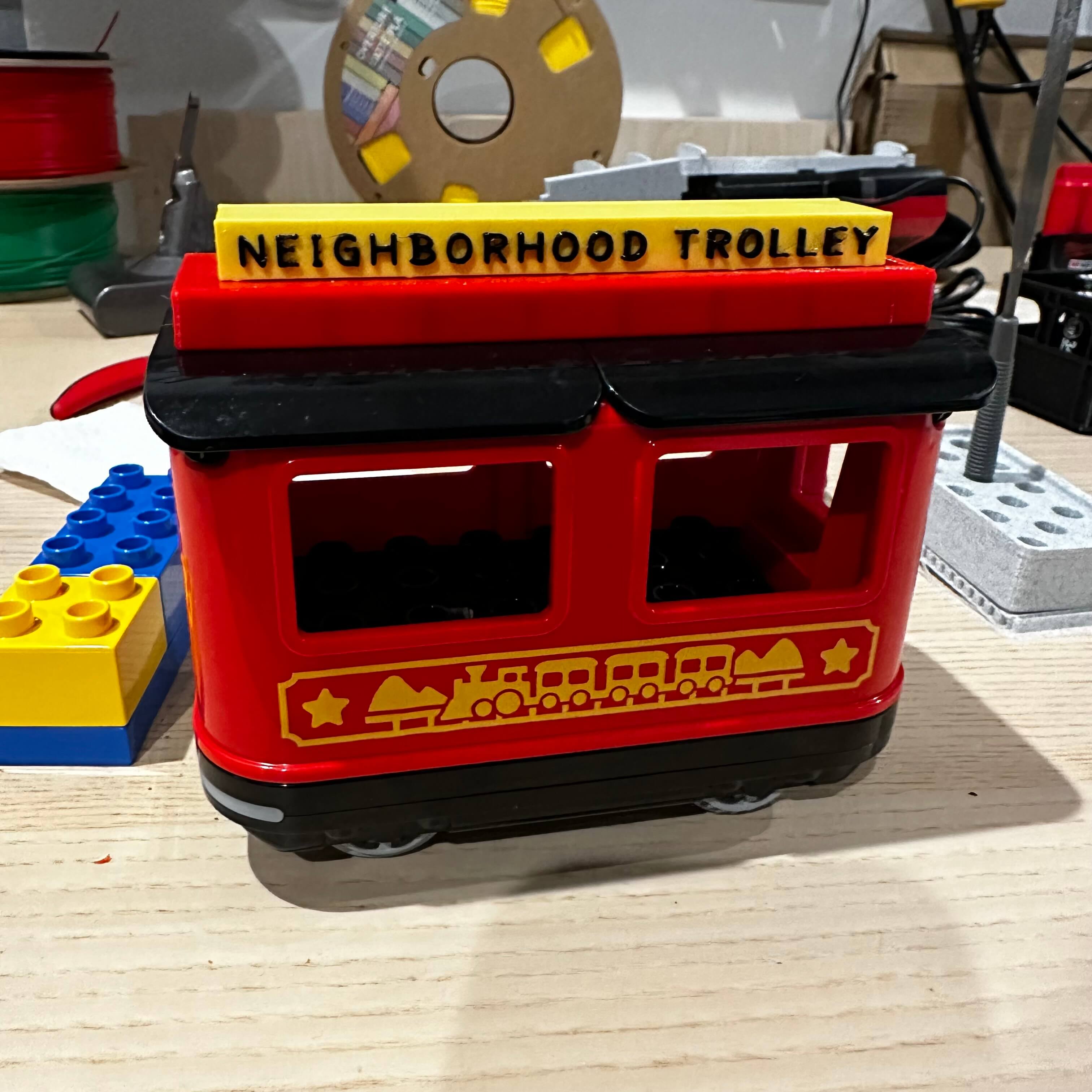 Mr Rogers Trolley sign for Duplo Lego Train