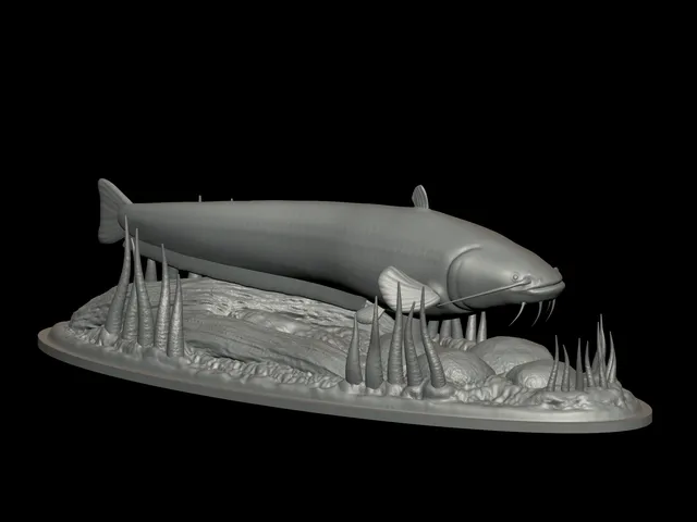 Wels Catfish Statue with Base