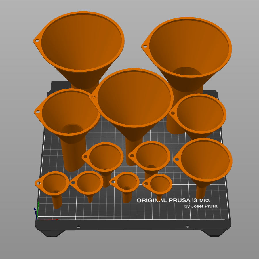 Funnels. Various sizes 25mm to 200mm by Max Download free STL model
