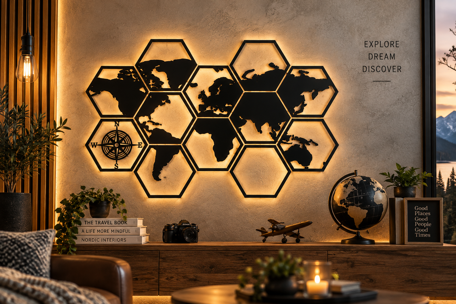 WallArt - World Map Hexagon 12 pcs
